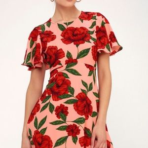 Lulus I. Madeline Dance Fleur Bright Peach Floral